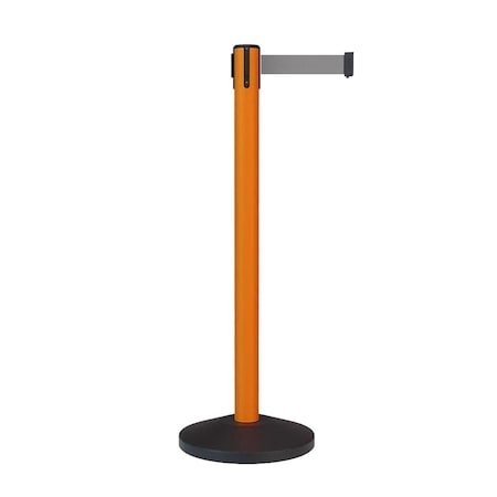 Stanchion Belt Barrier Orange Post 11ft. Light Grey Belt